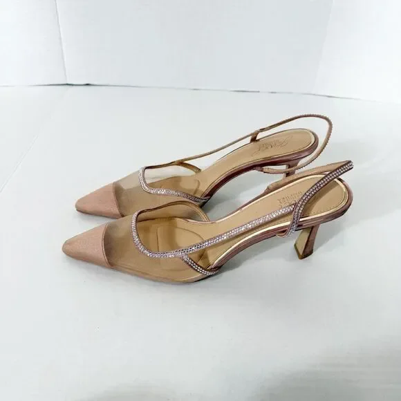 Jewel Badgley Mischka Tammy Mesh Pointed Toe Slingback Stiletto Heels Size 8.5 - Picture 3 of 11